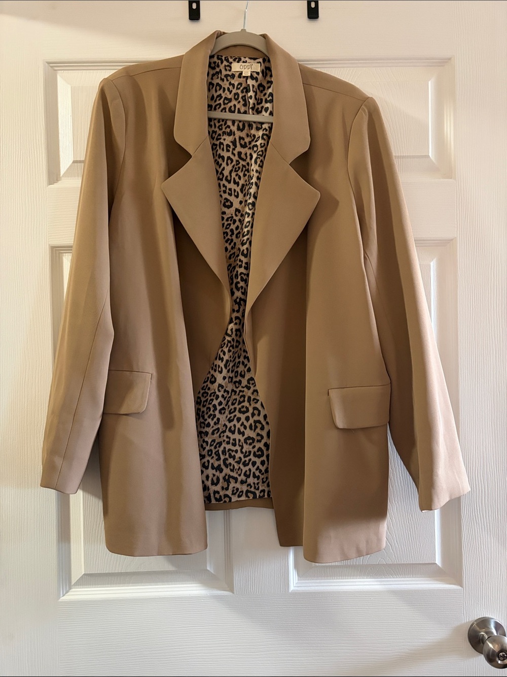 Women’s Tan Blazer with Leopard Lining - Oddy brand.